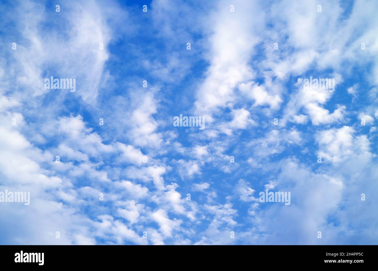 Vibrant Blue Sky with White Altocumulus Clouds Stock Photo