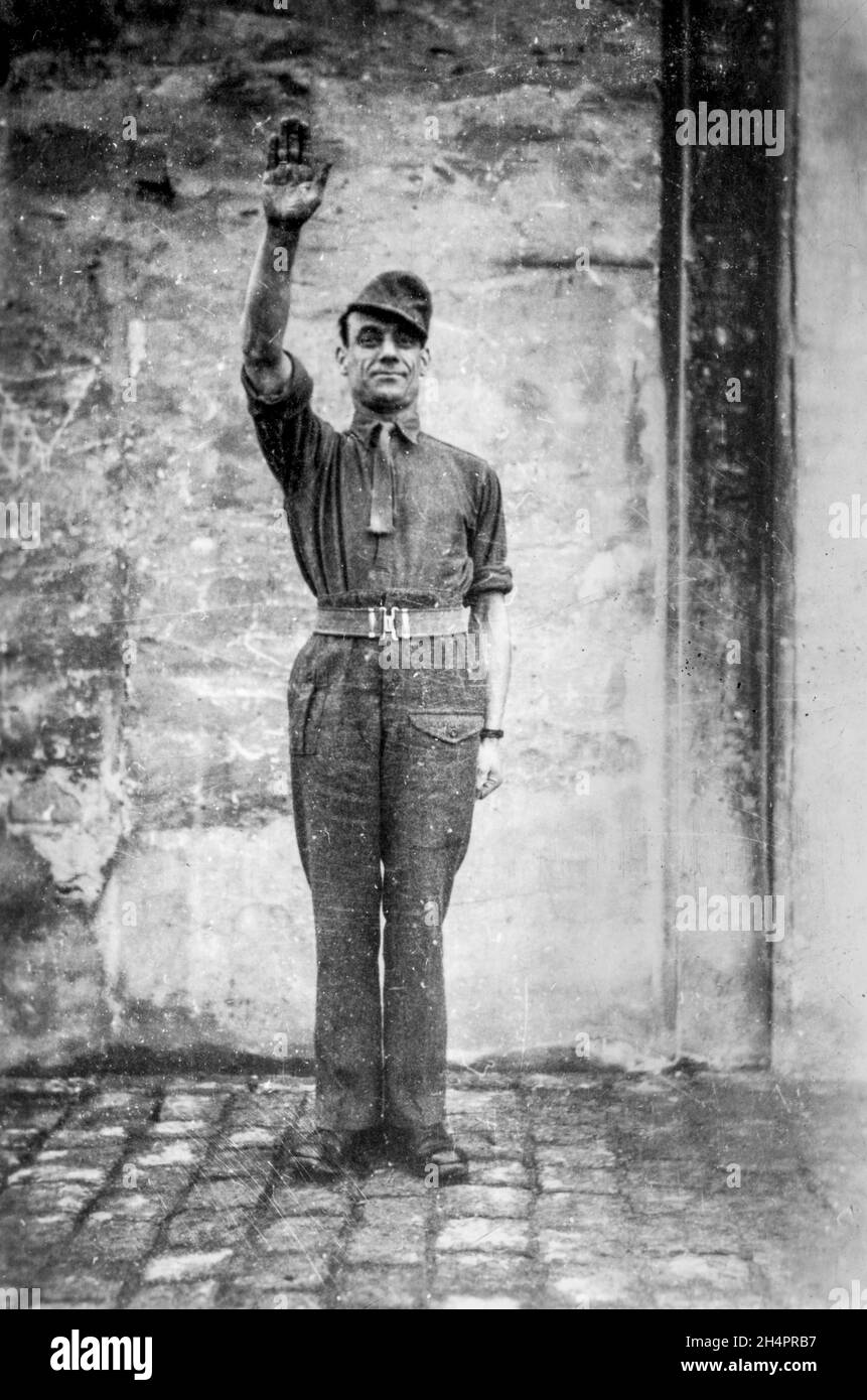 A British soldier giving the Hitler salute Stock Photo