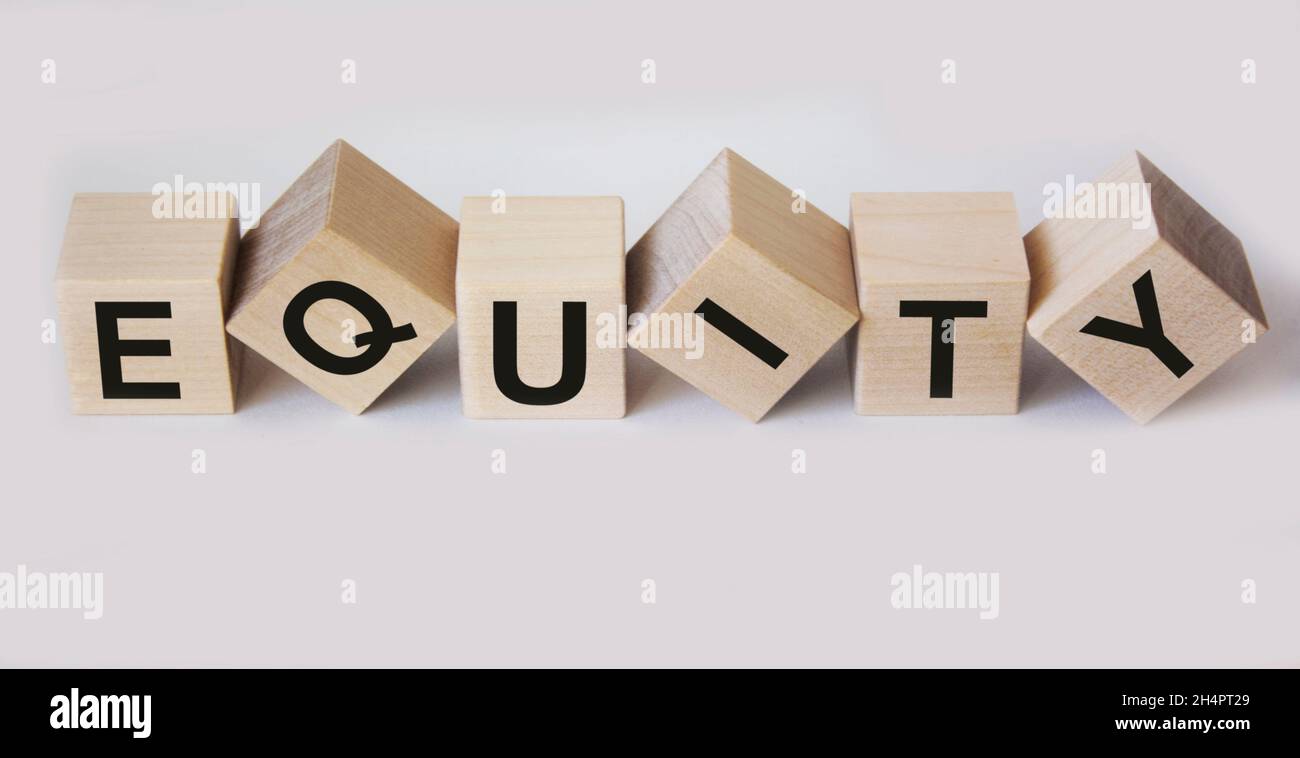 Equity , word written on wooden cubes and white background Stock Photo