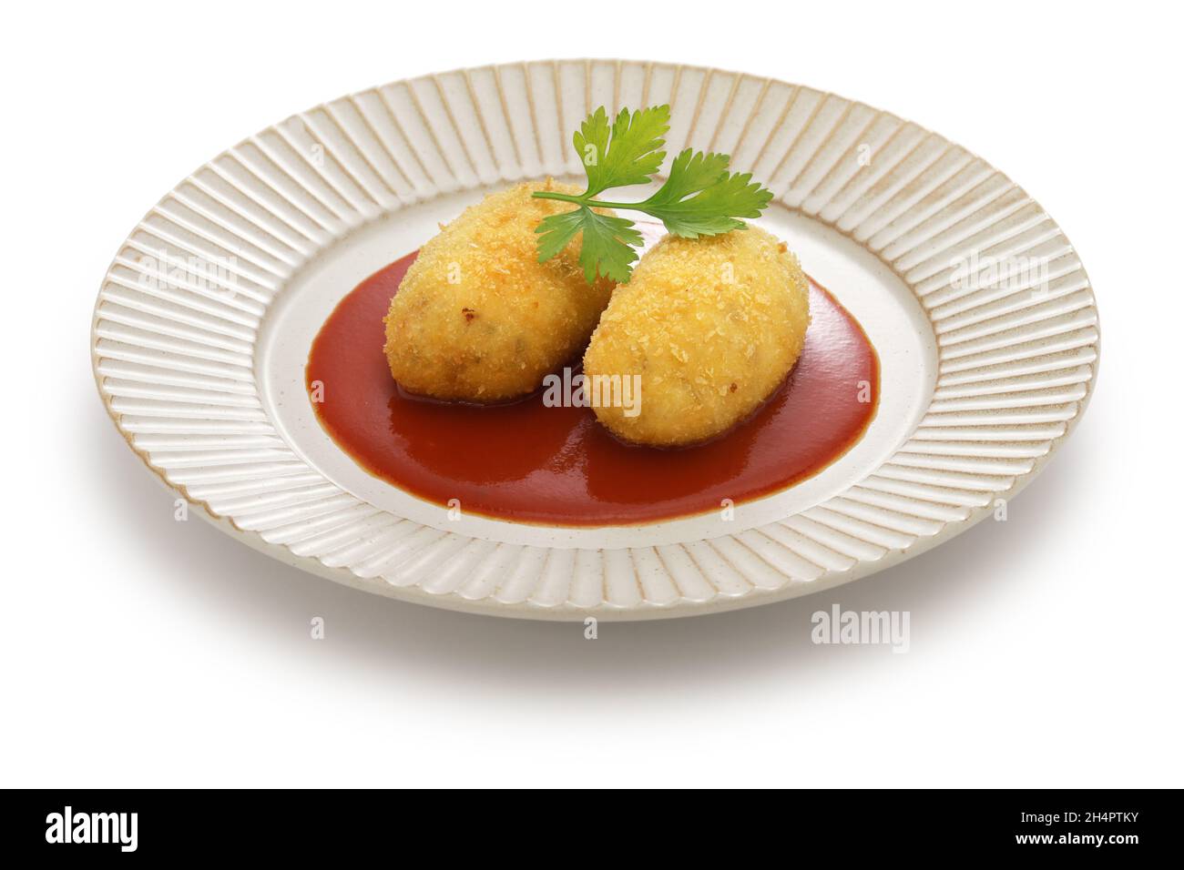 Japanese creamy croquettes that contents are crab meat and bechamel sauce. Stock Photo