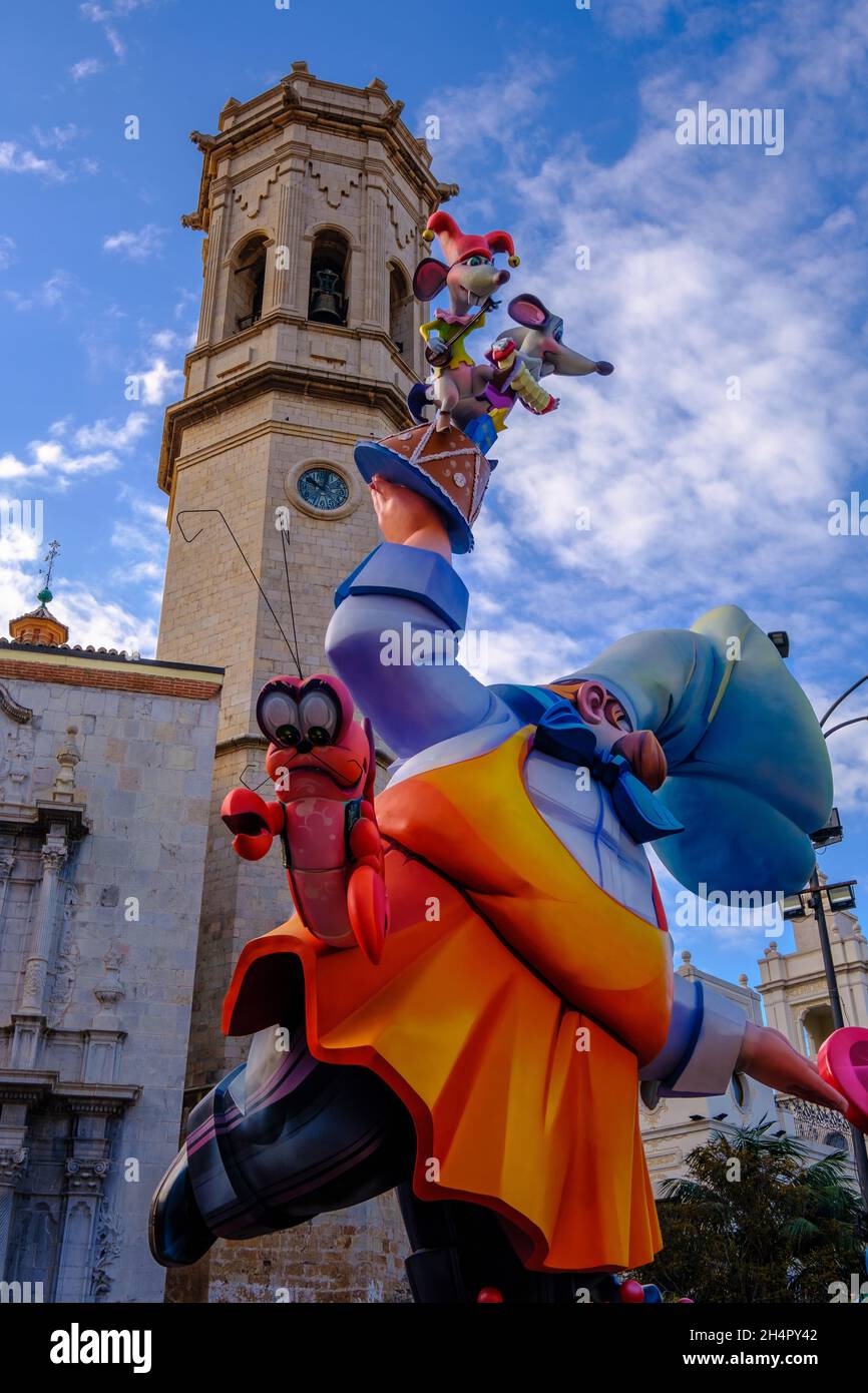 BURRIANA, SPAIN - Oct 14, 2021: Fallas de Burriana.Las Fallas son unas fiestas que se celebran en Valencia y algunas otras ciudades de la comunidad va Stock Photo