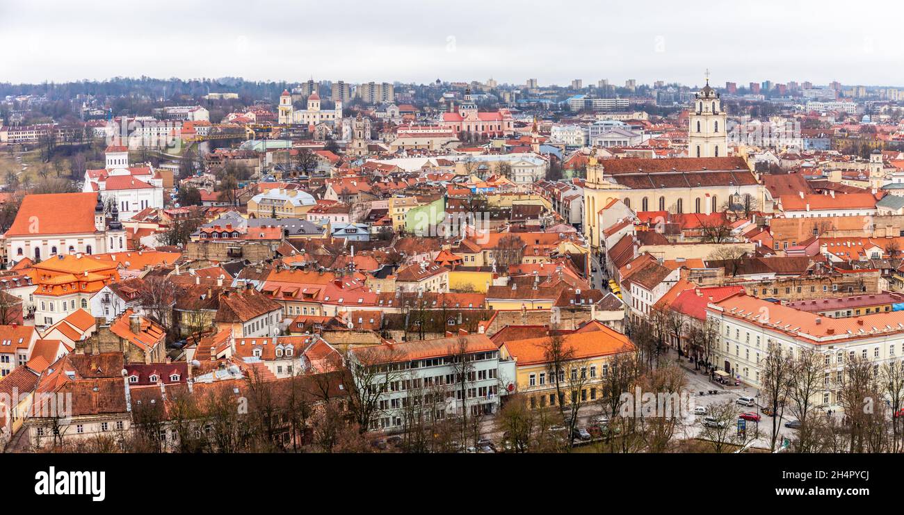 Old Vilnius town Pilies Street panorama, Lithuania Stock Photo