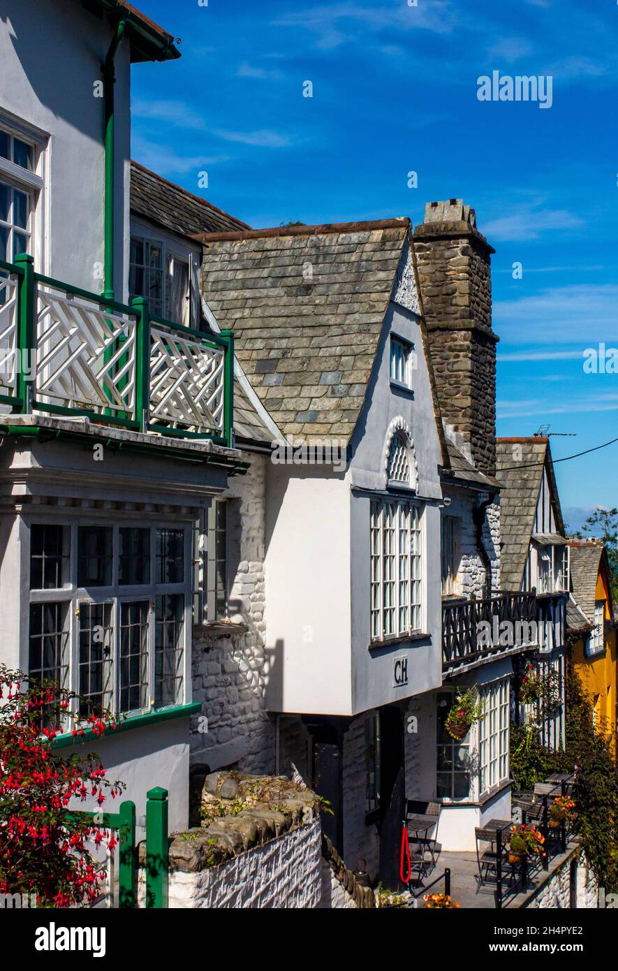 View of houses in Clovelly a harbour village overlooking Bideford Bay and the Bristol Channel in