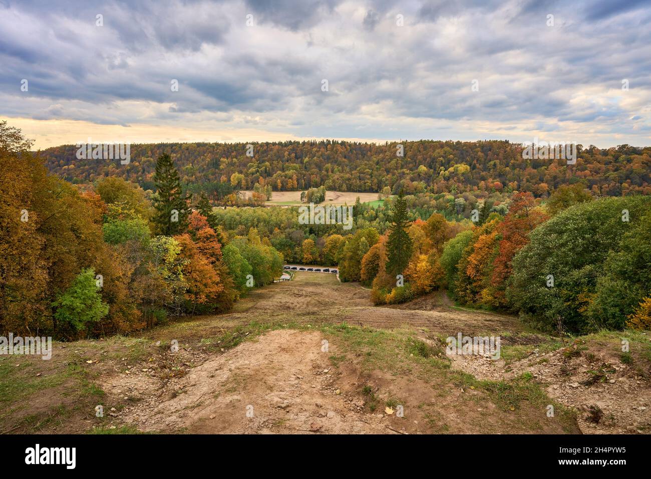 Long exposure shot of fall landscapes in Sigulda, Latvia Stock Photo