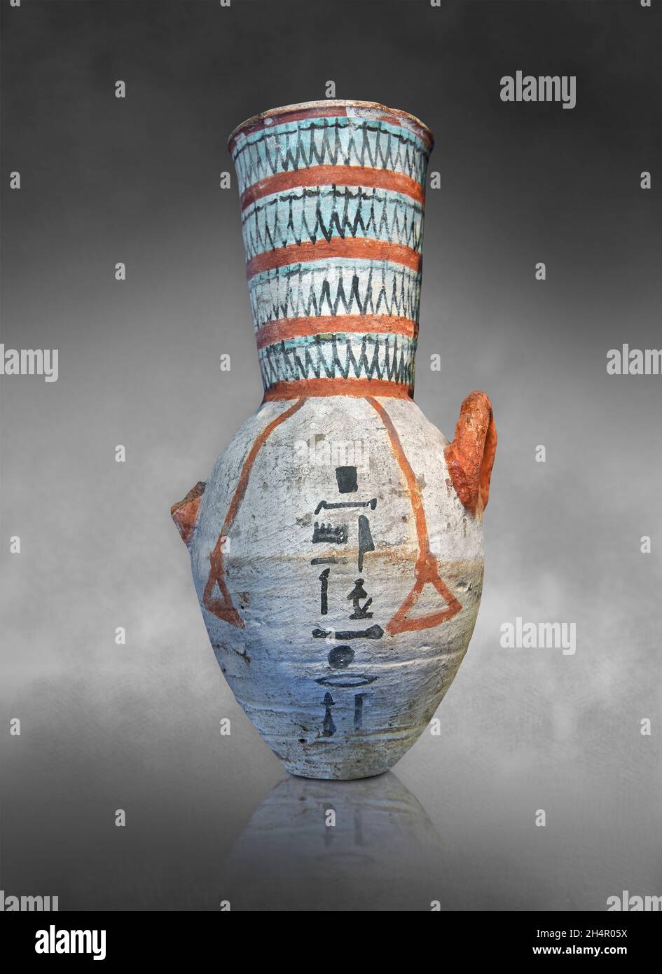 Anient Egyptian decorated terracotta vase amphora, 1327-1068, 18th dynasty, El-Arba el-Madfouna. Louvre Museum.  Sully Room 640. Stock Photo