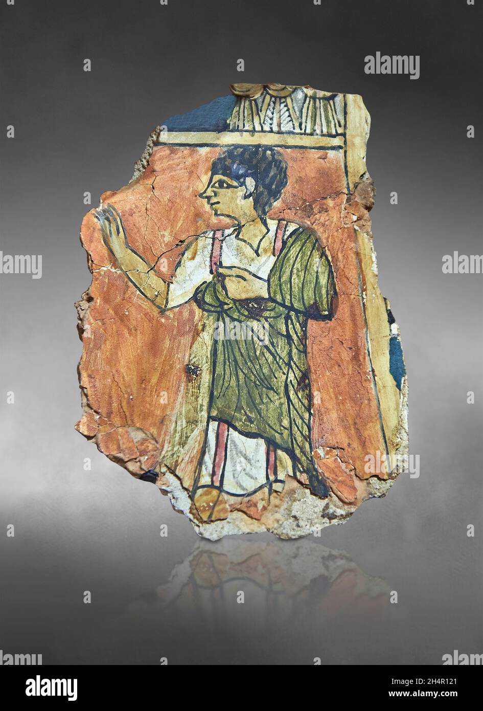 Roman Egyptian man in a tunic from a mummy cartonnage, 100-299 AD. Louvre Museum E25384. In the Roman ear in Egypt, draped clothing was eventually rep Stock Photo