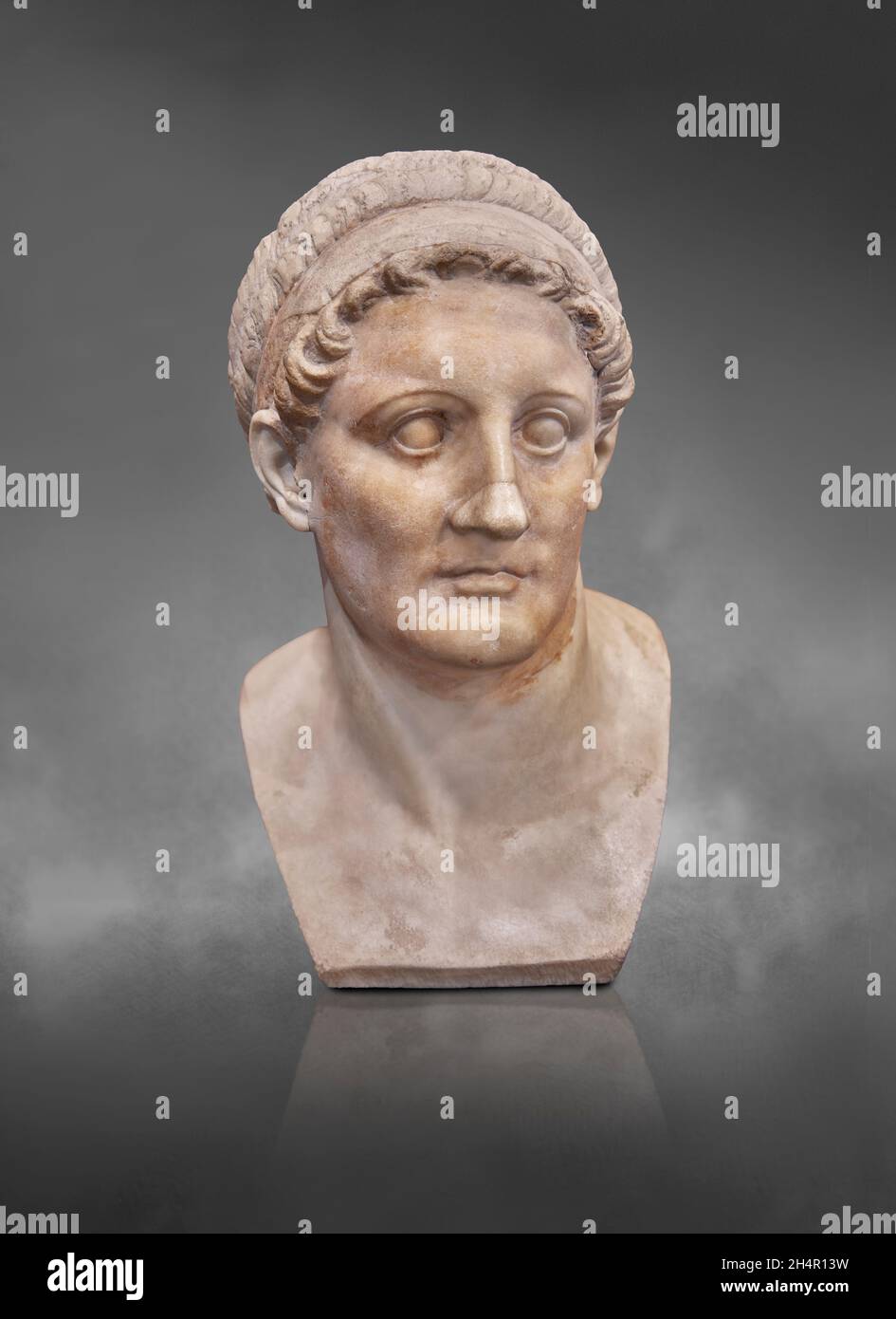 Ptolemaic Egyptian statue of Ptolemy 1st Soter, 4th quarter 4th cent BC, marble. Louvre Museum Ma 849 or MR457. Portrait of Ptolemy I Soter, frontal, Stock Photo