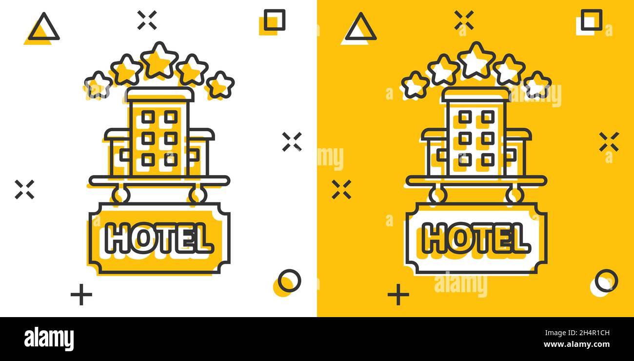 Hotel 3 stars sign icon in comic style. Inn building cartoon vector ...