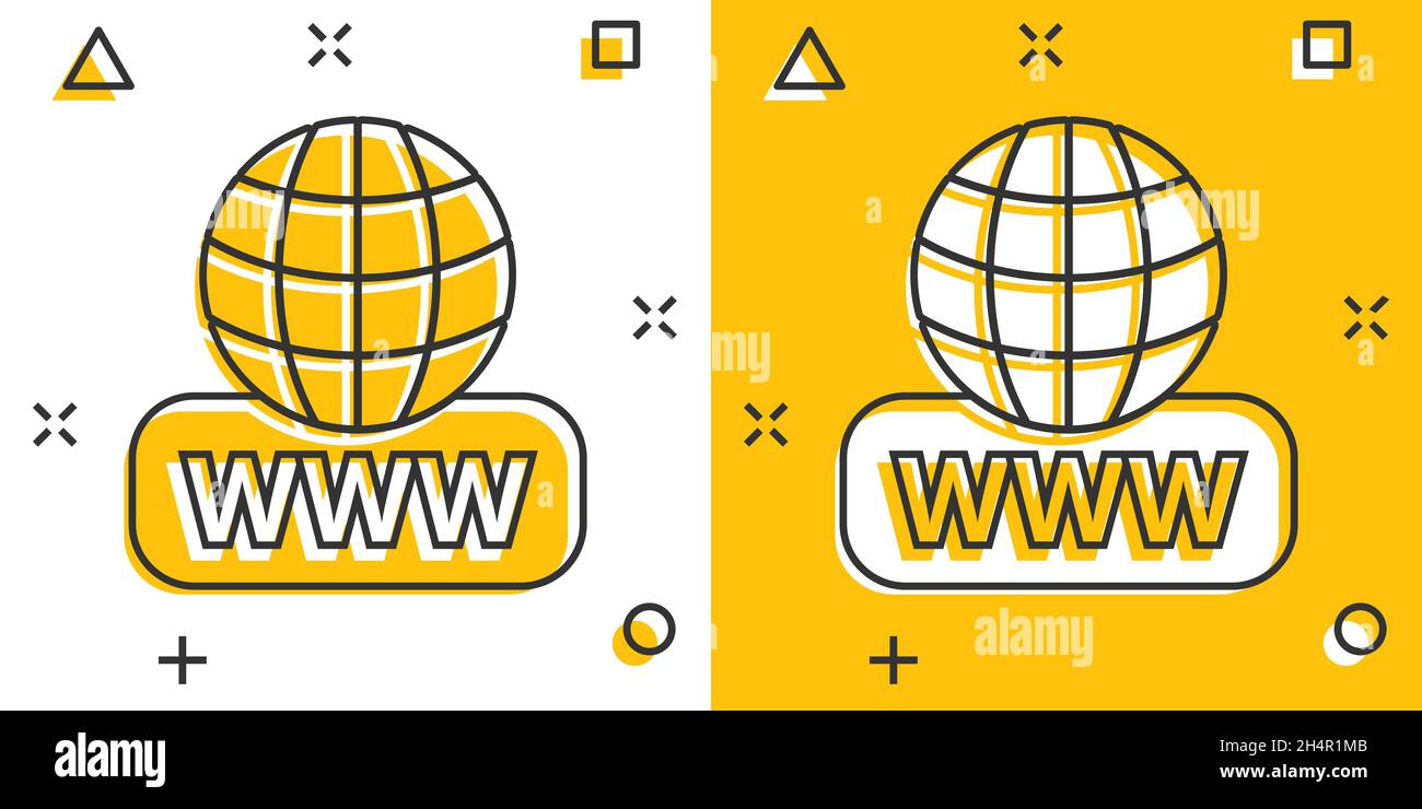 Global search icon in comic style. Website address cartoon vector ...
