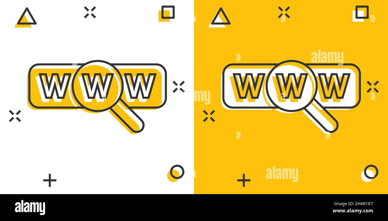 Global search icon in comic style. Website address cartoon vector ...