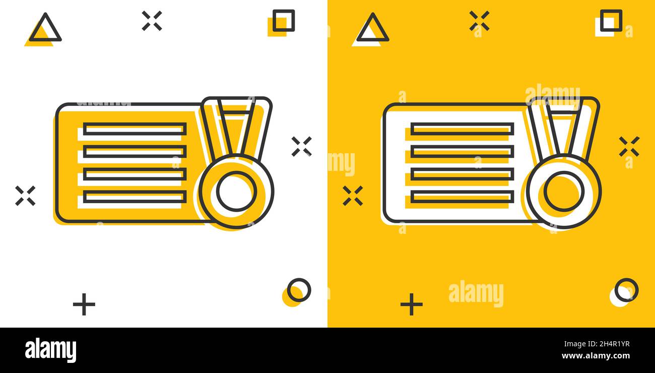 Vip card with medal icon in comic style. Document award trophy cartoon ...