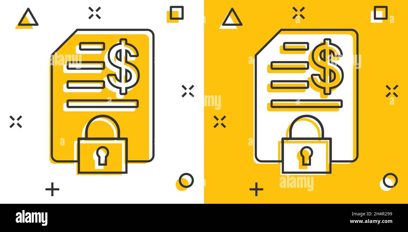 Financial statement icon in comic style. Document with lock cartoon ...