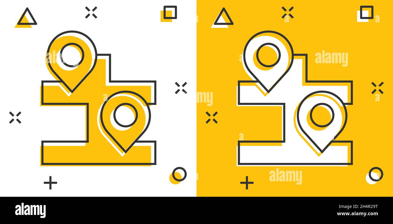 Map with magnifier icon in comic style. Gps navigation cartoon vector ...