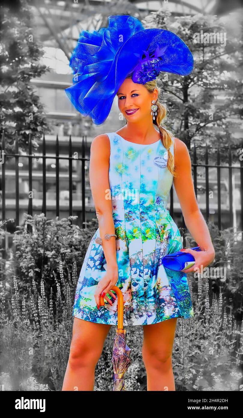 Esther Dohnalova shows off a fabulous combination, after her visit to Royal Ascot. Stock Photo