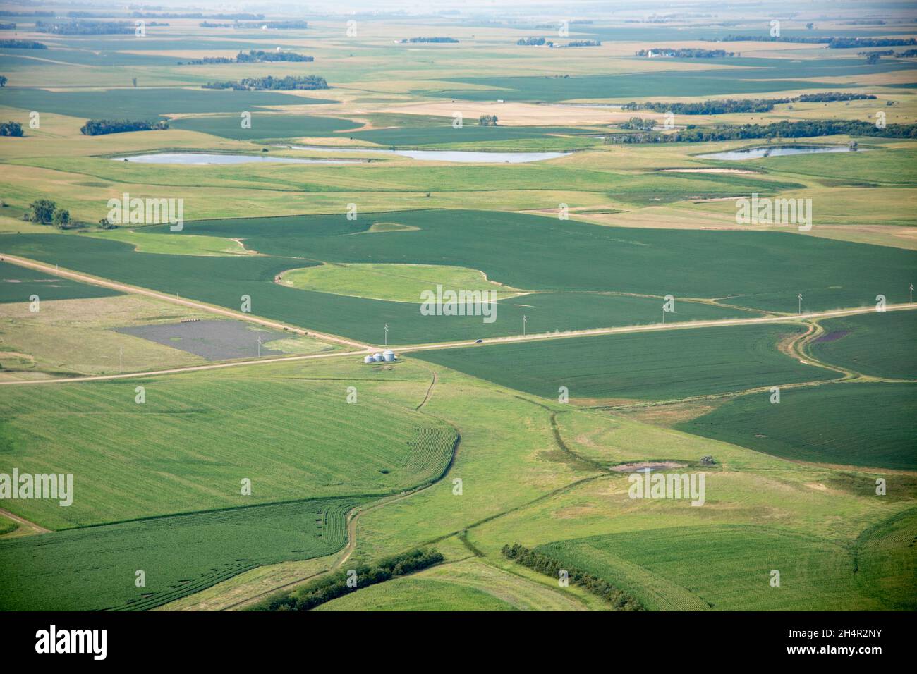 Aerial view of beautiful farms full of crops in rural South Dakota