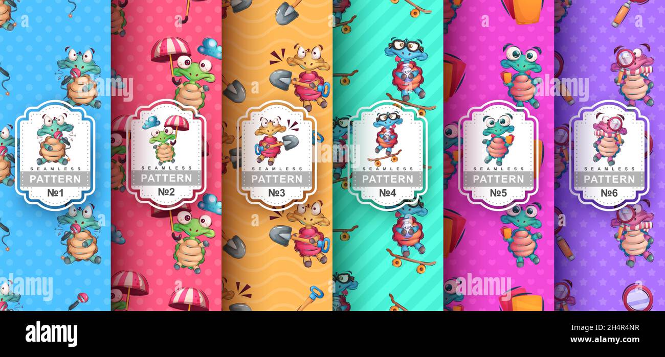 Cartoon character animal turtle and seamless pattern Stock Vector Image ...