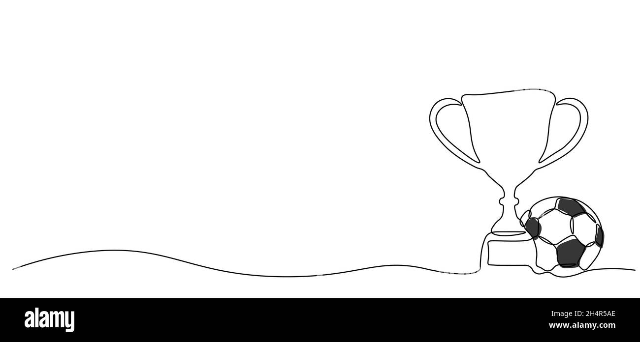 Vector illustration. Reward with a cup. Victory. A celebration of football. Drawing a single line Stock Vector