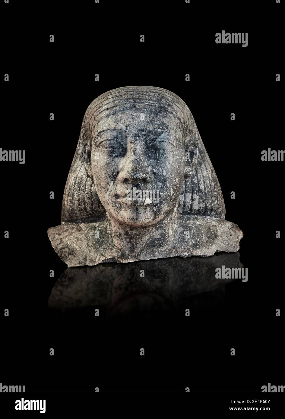 Egyptian statue sculpture of a mans head, 650-600 BC, 25th dynasty, . Louvre Museum . Stock Photo
