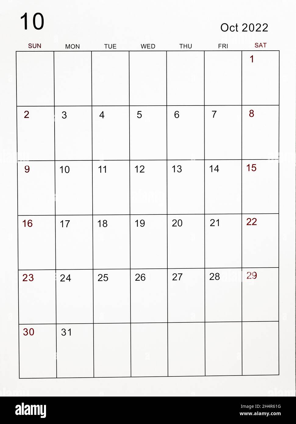 the october 2022 calendar template stock photo alamy