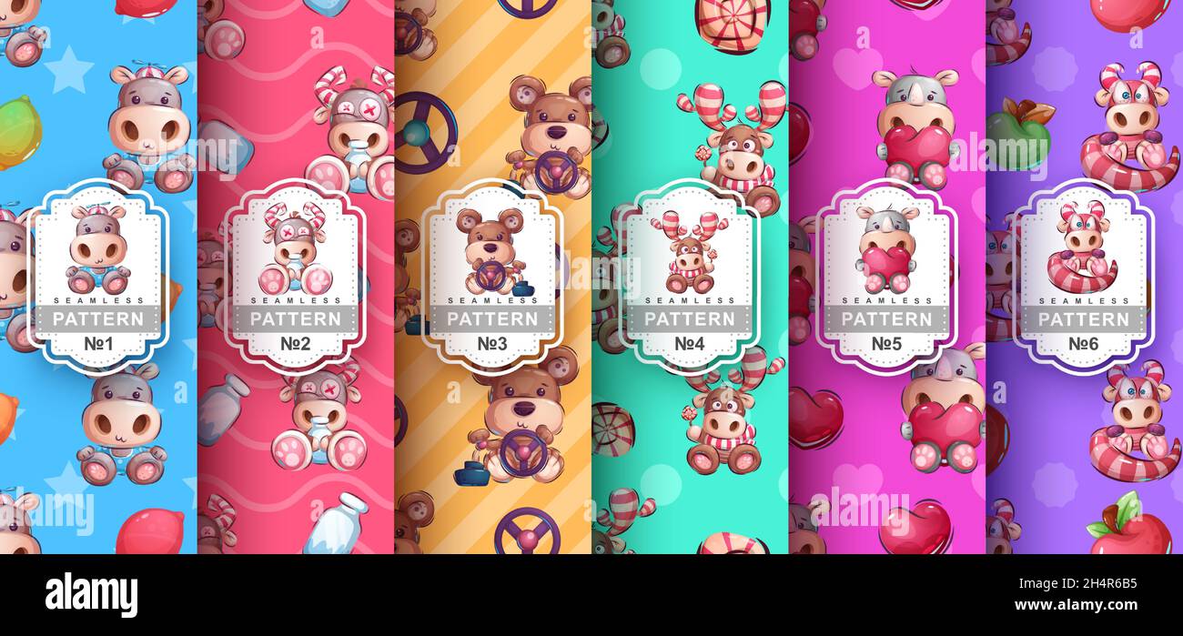 Cartoon character animal and seamless pattern Stock Vector Image & Art ...