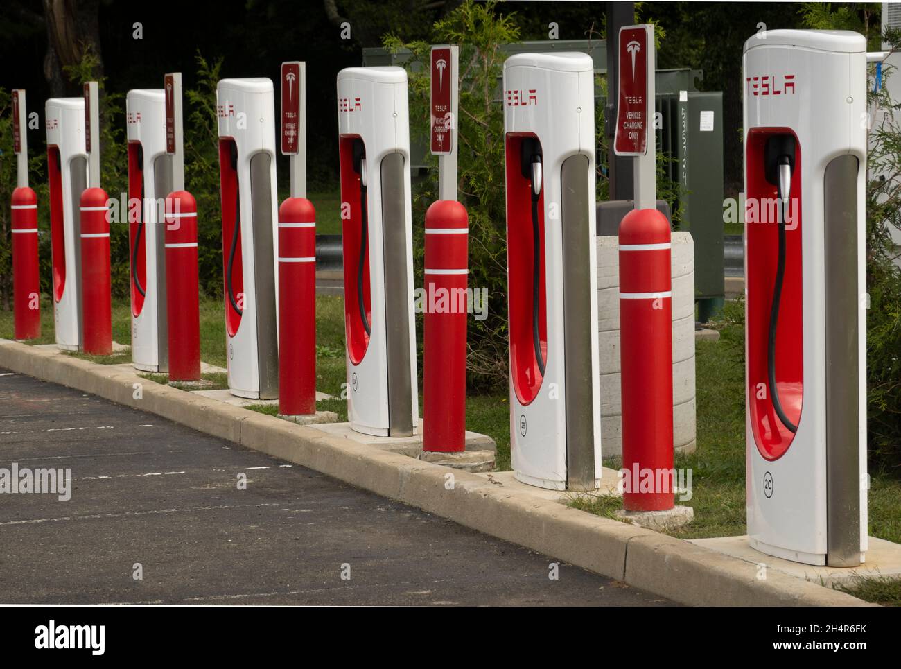 Tesla vehicle charging station only on interstate 95 in Connecticut Stock Photo Alamy