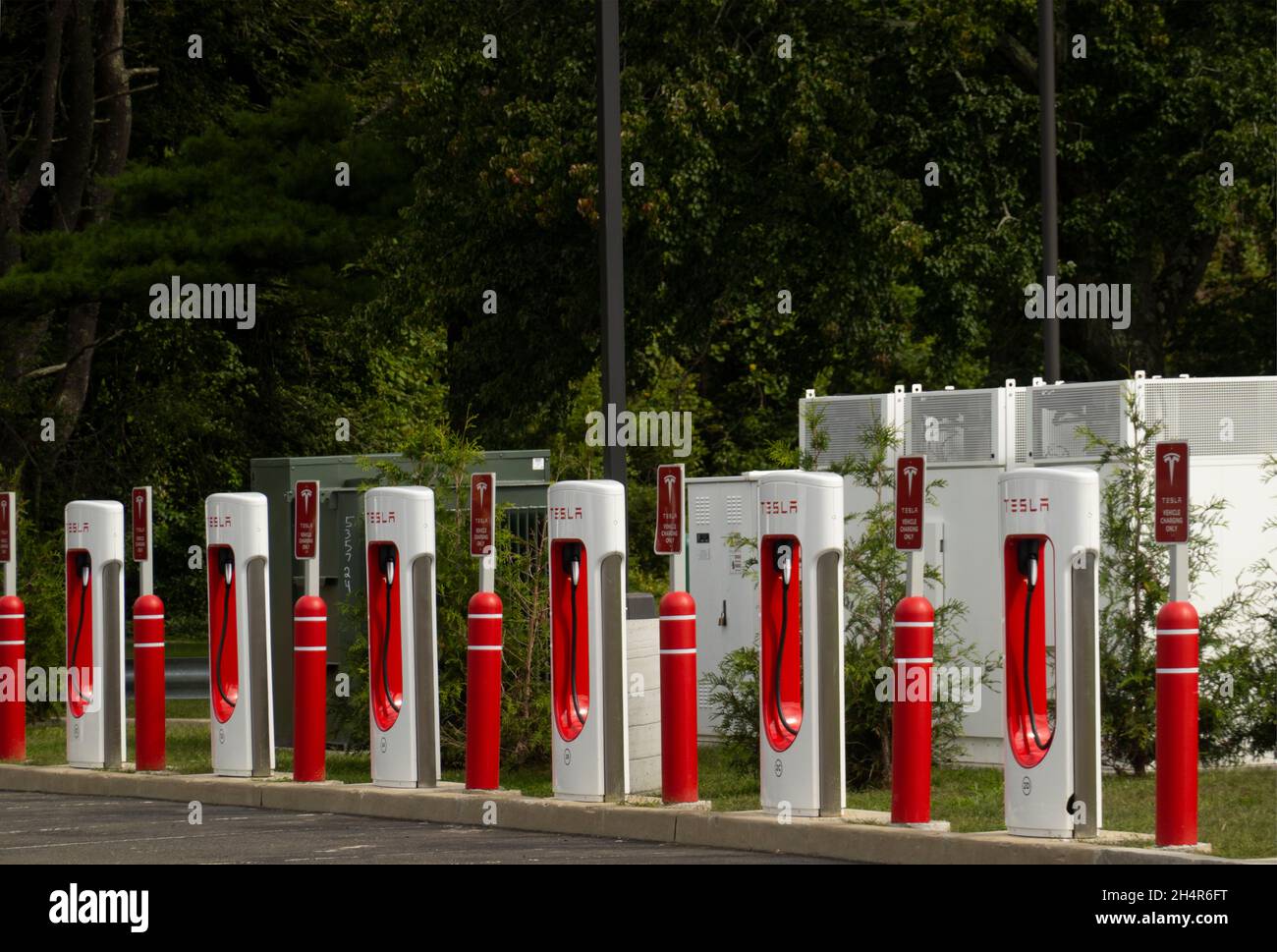 Tesla vehicle charging station only on interstate 95 in Connecticut Stock Photo Alamy