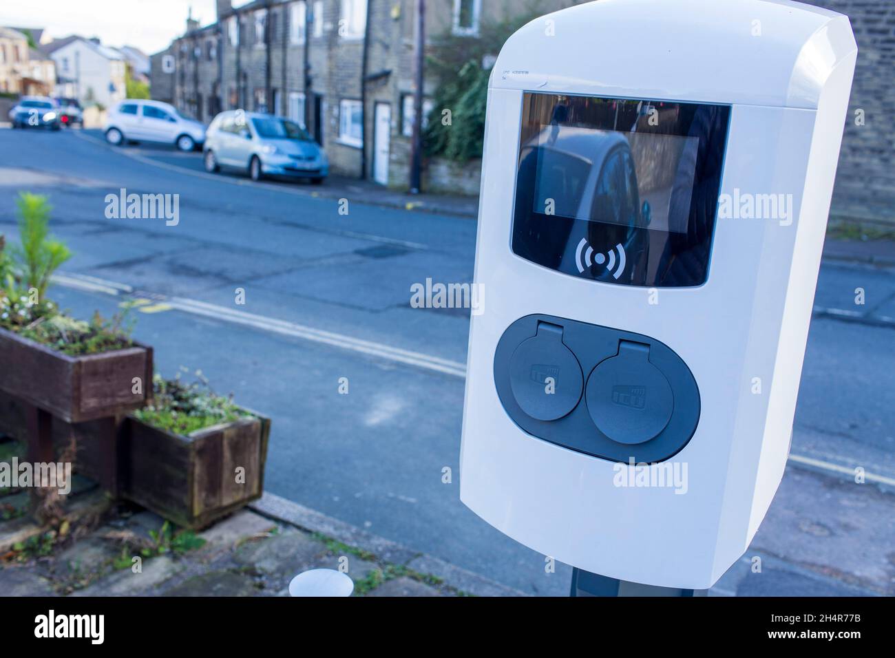 Electric vehicle charging points in a public car park in the West