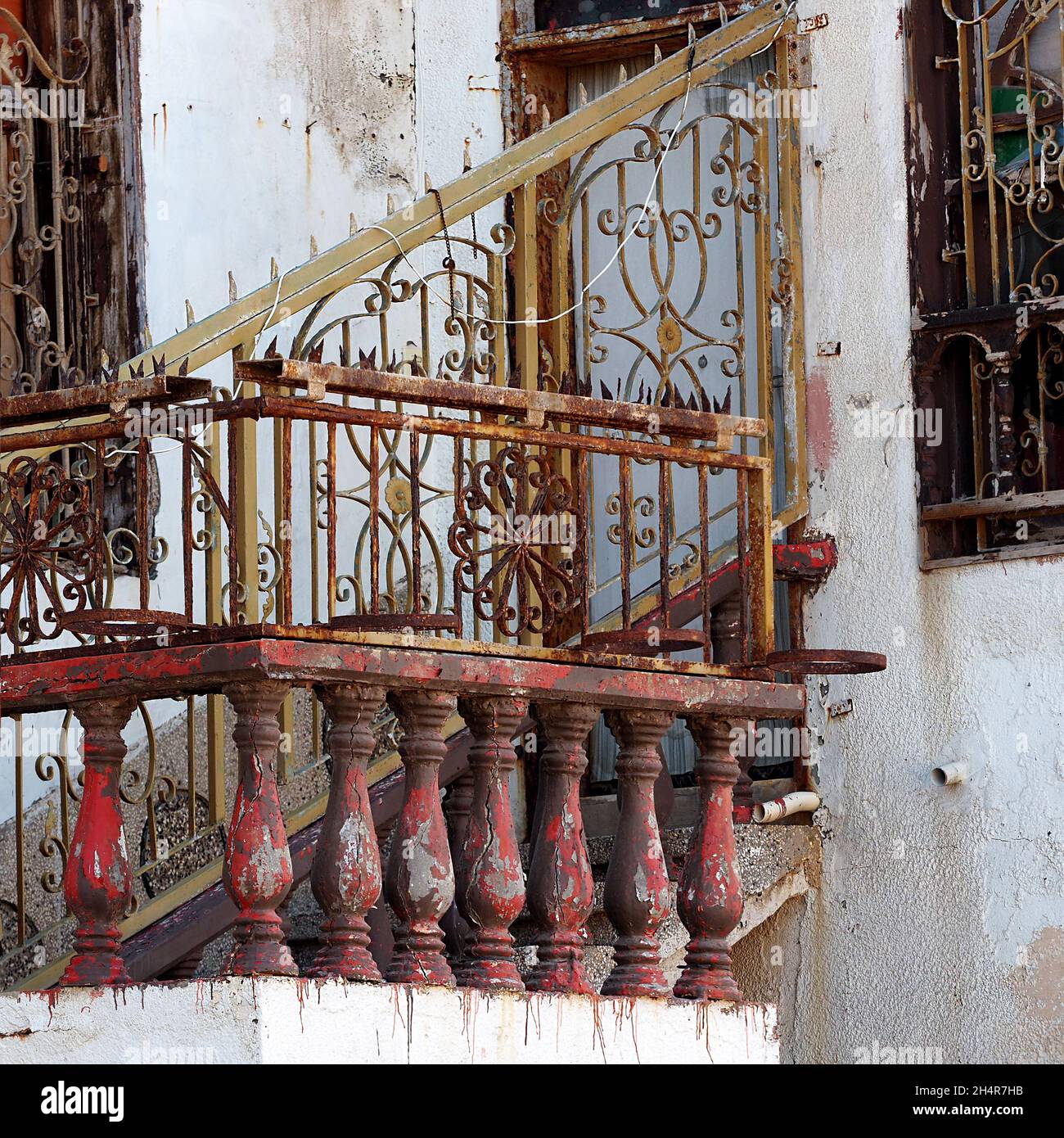 Antique railings and fence in the old city of Akko in Israel Stock Photo