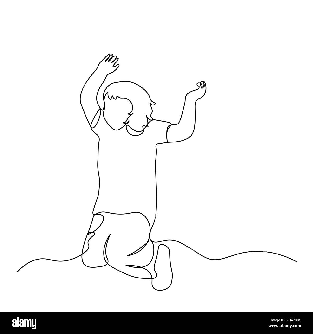 Jumping boy. A continuous line. Vector illustration drawn with a single line.. Stock Vector