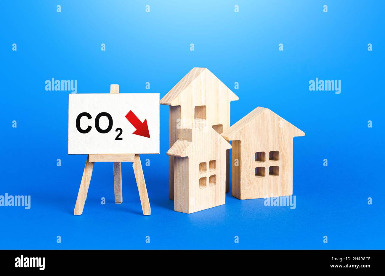 Reducing greenhouse gas emissions from housing. Environmentally friendly. Improving energy efficiency. Carbon neutral. Low impact on environment. Deca Stock Photo