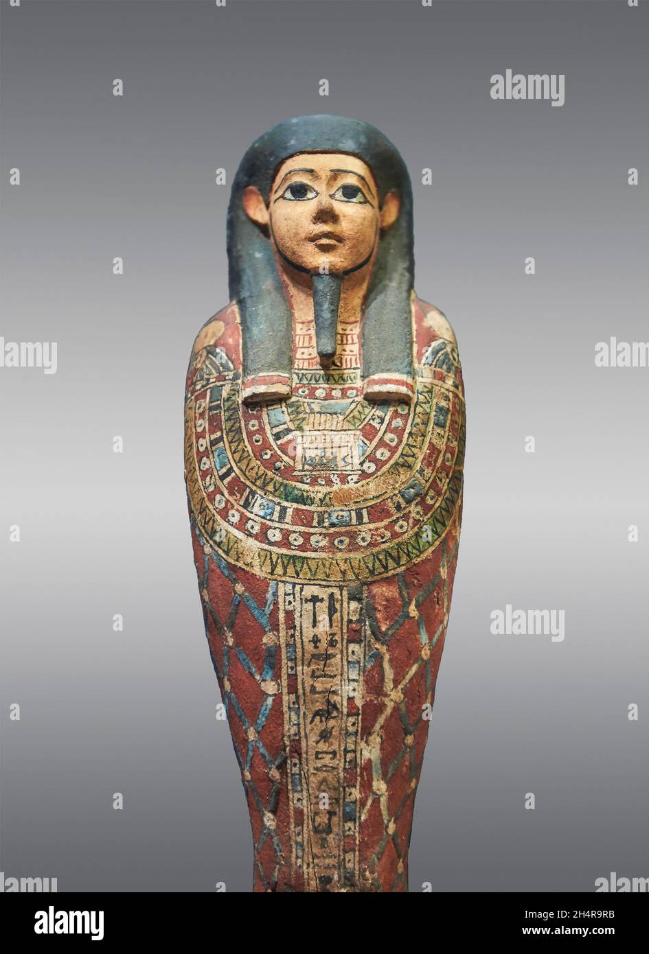 Ancient Egyptian figurine of Ptah-Sokar-Osiris, 664-322 BC, Louvre Museum N 3510D or N4021. Osiris : shroud, Ousekh necklace, false beard, standing on Stock Photo
