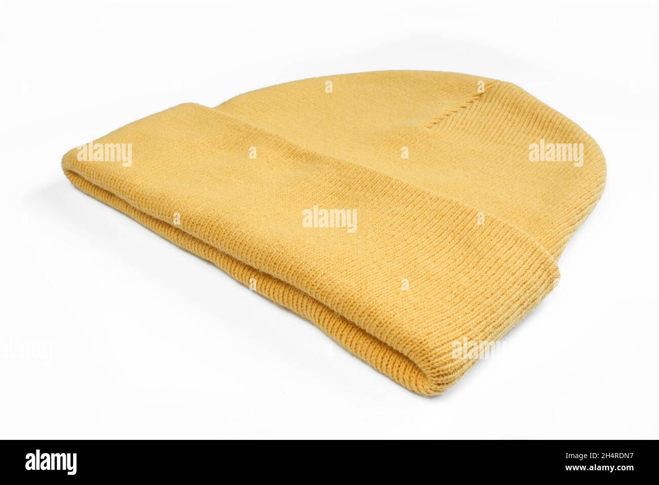 Blank orange winter hat for men isolated on white background. Classic woolen beanie Stock Photo