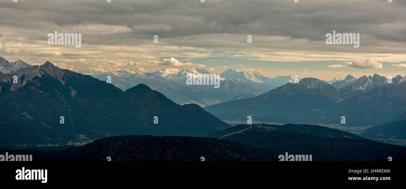 Alpine Panorama View seen from near Gaistal, Leutasch, Tirol, Austria Stock Photo