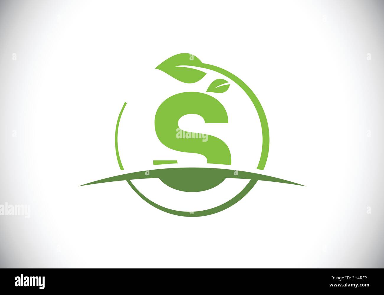 Initial S monogram alphabet with circle leaf and swoosh. Eco-friendly logo concept. Font emblem. Modern vector logo for ecological business Stock Vector