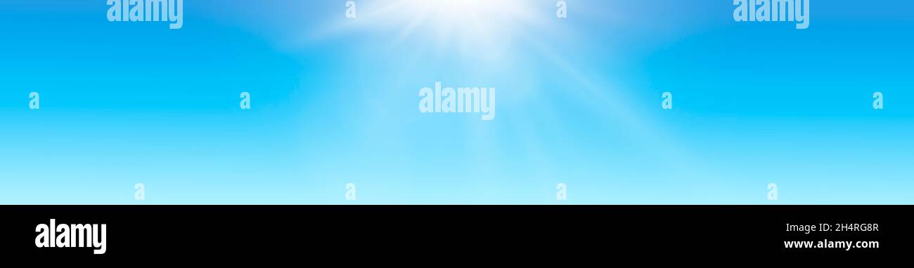 wide clear blue sky no clouds with sun flare color summer for nature background Stock Photo