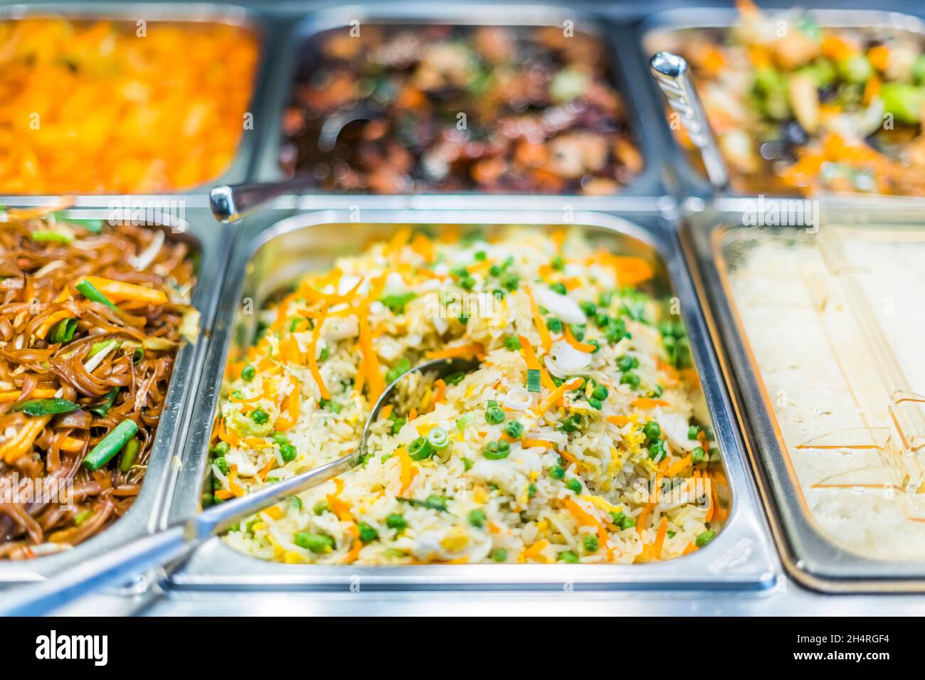 Traditional Asian food sold in an European shopping mall food court