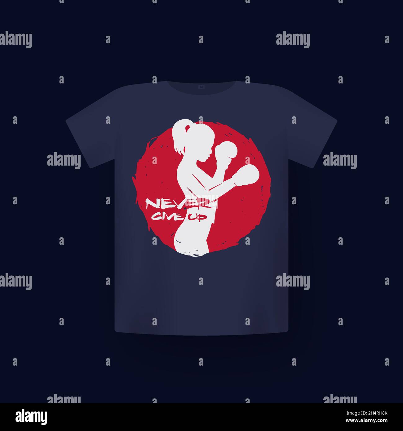 Boxing girl with motivational quote, never give up Stock Vector Image