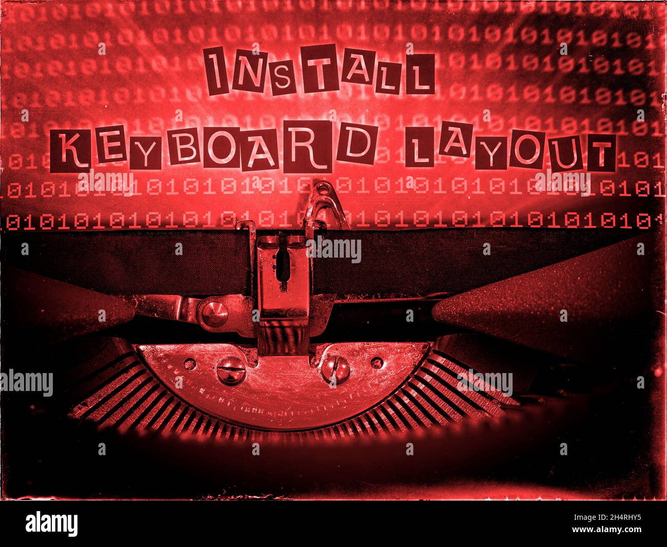 Install keyboard layout, Typewriter, Retrofuturism, QWERTY, Binary Code Stock Photo