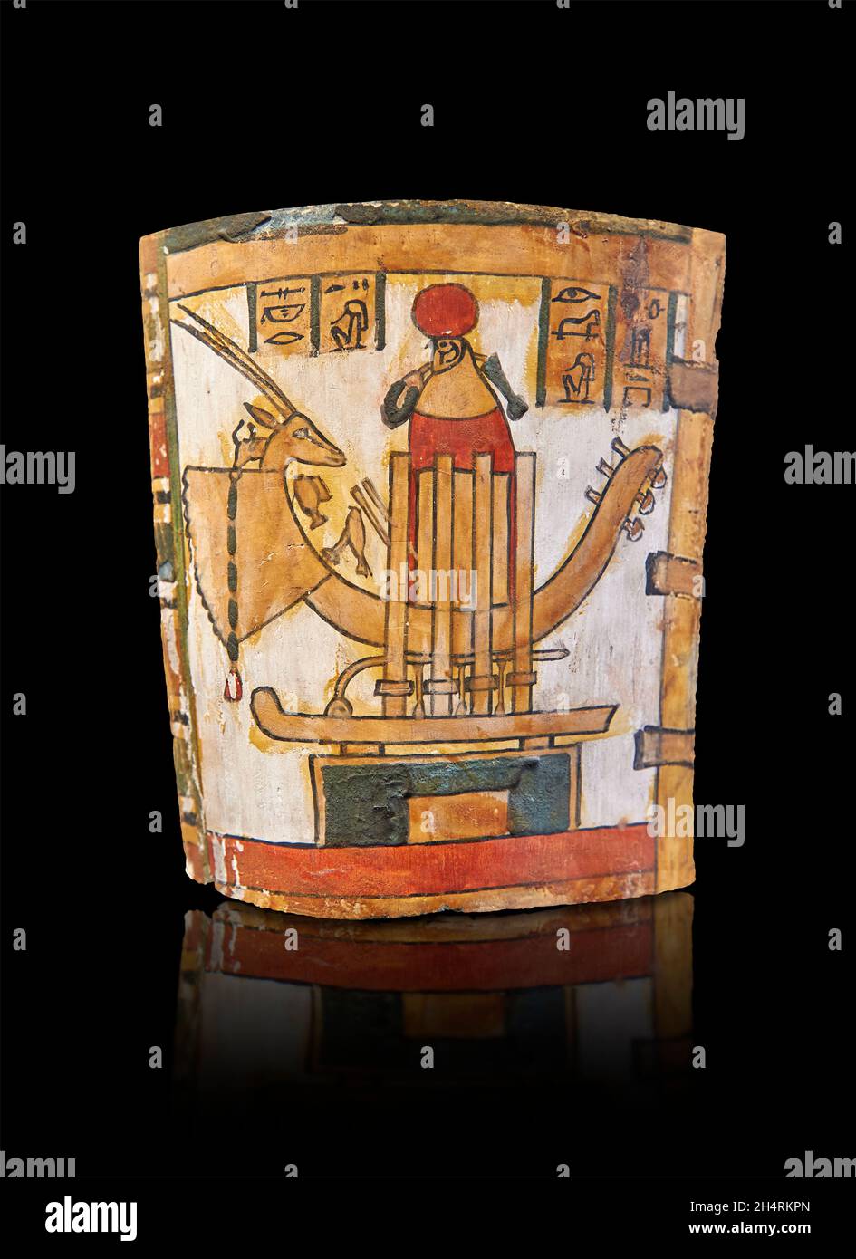 Ancient Egyptian painted panel of the Boat of Sokaris, 1069-664 BC, Louvre Museum N3948 or AF 1673. Sokar, deity of the cimetieres of the region of Gi Stock Photo