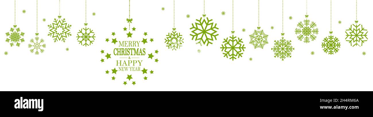 hanging snow flakes colored green for christmas and winter time concepts and greetings for christmas and New Year Stock Vector
