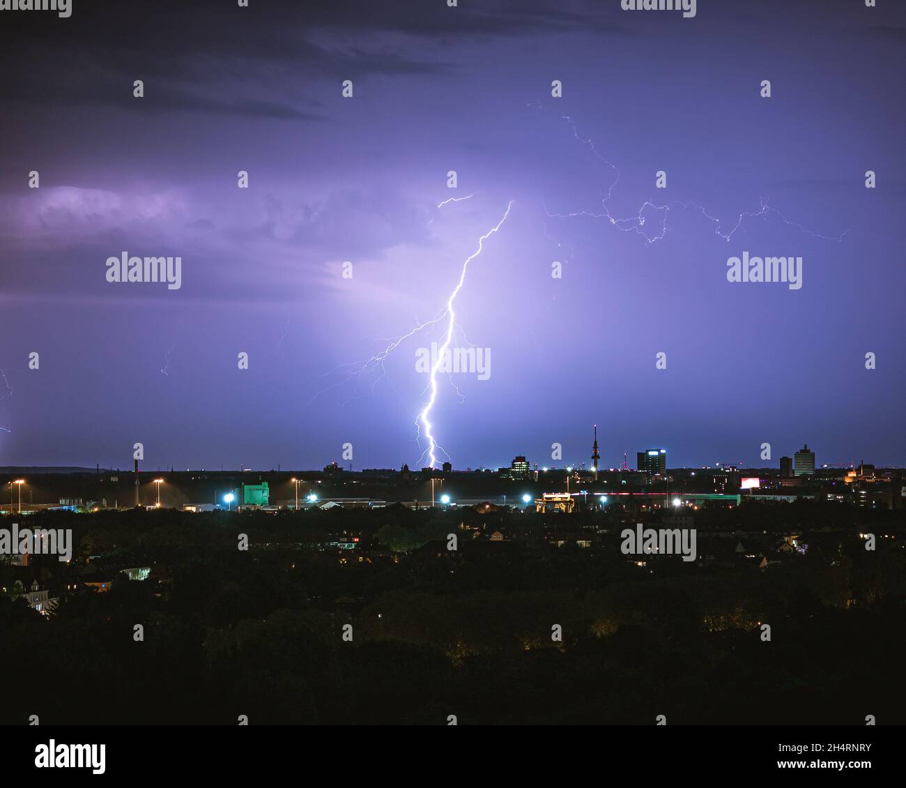 Lightning strike in a city Stock Photo