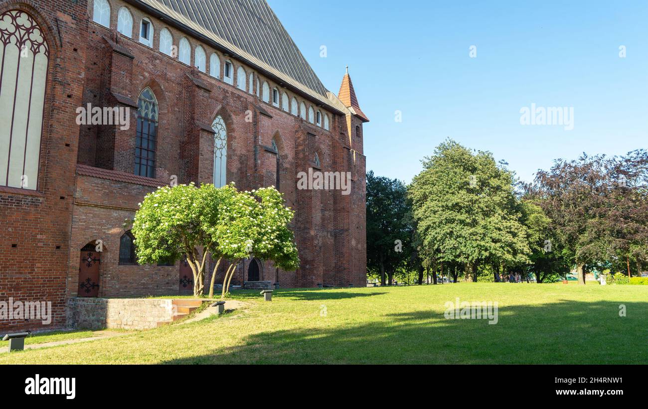 Wall, windows and door of Konigsberg Cathedral, Brick Gothic-style monument in Kaliningrad, Russia, Stock Photo