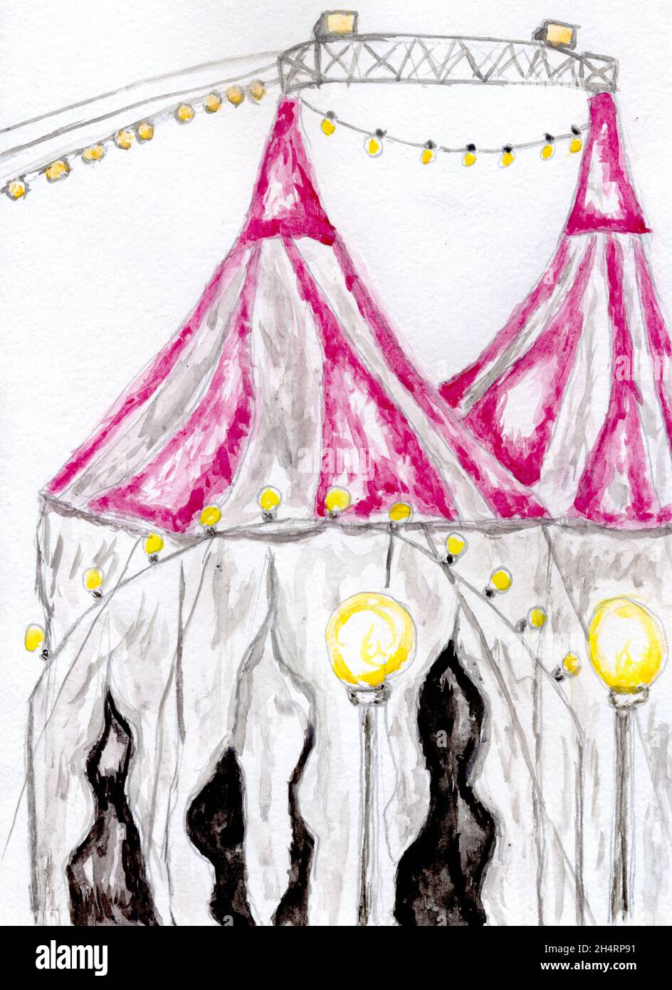 Hand drawn cartoon circus tent abstract watercolor illustration Stock ...
