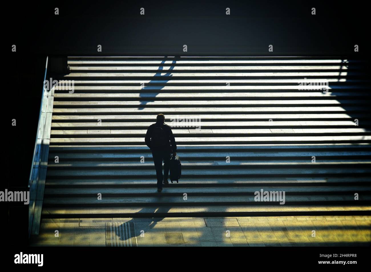 High angle view of a human silhouette exiting from the underpass Stock ...