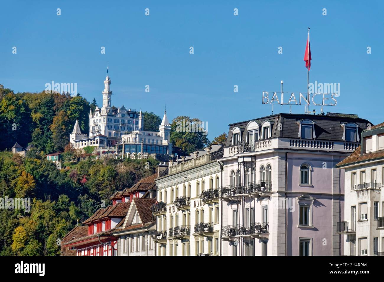 Luzern im Herbst, Schloss-Hotel Gütsch,  Chateau Gütsch, Schweiz Stock Photo
