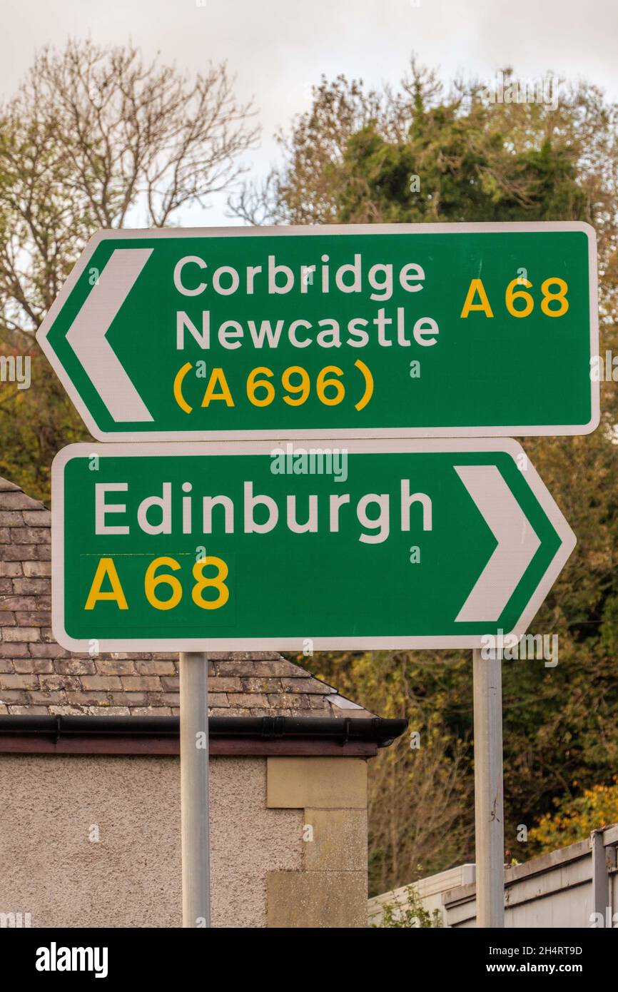 Sign Information on the direction of Towns and Cities in Scotland,  Jedburgh, Scottish Borders, Scotland, UK Stock Photo
