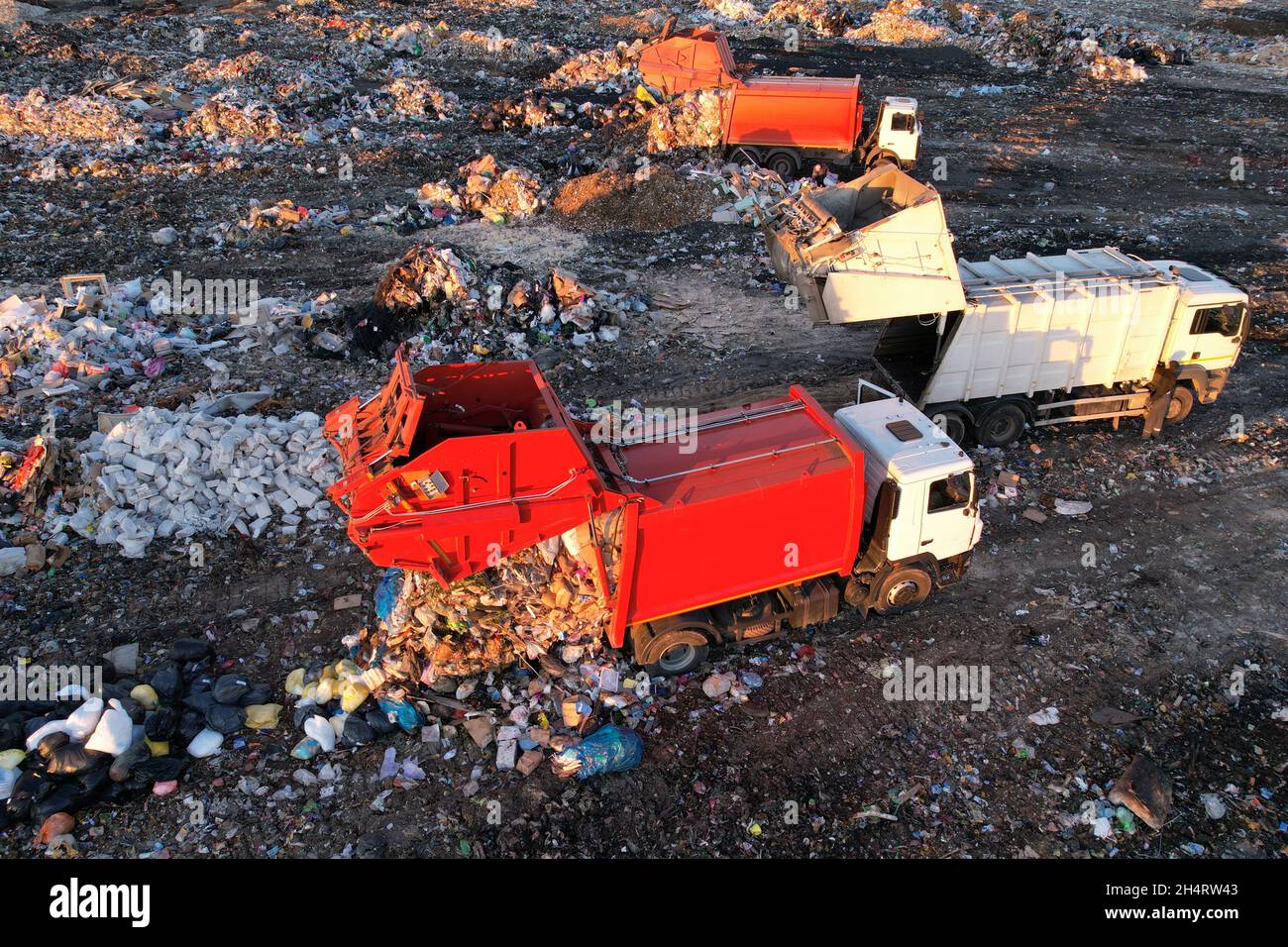 Landfill waste disposal. Garbage dump with waste plastic and