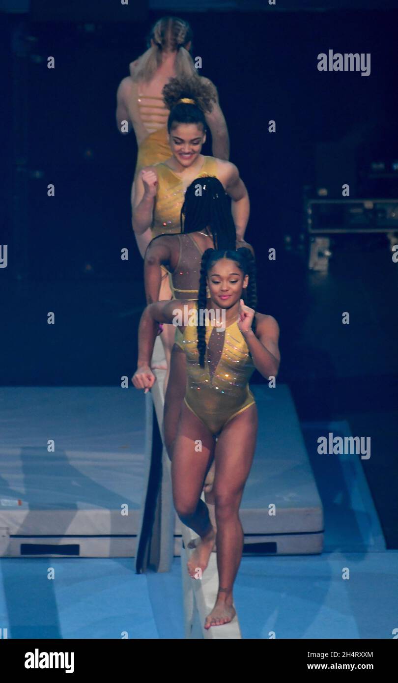 The Gold Over America tour starring Simone Biles is a celebration of powerful female athletes who, together, are a united force proudly representing the sport of women’s gymnastics and inspiring the next generation of athletes.  Biles and an all-star team of gymnasts featuring Laurie Hernandez, Katelyn Ohashi, Peng Peng Lee, Danusia Francis, and Morgan Hurd among others celebrated world-class gymnastics in the afterglow of the world’s preeminent international competition in a way you’ve never seen before. Stock Photo