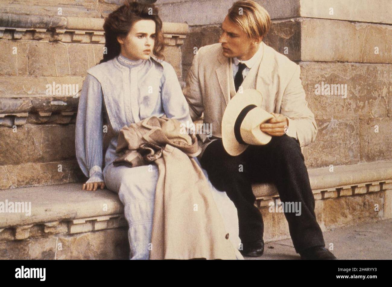A ROOM WITH A VIEW 1985 MGM film with Helena Bonham Carter as Lucy Honeychurch and Julian Sands as George Emerson Stock Photo