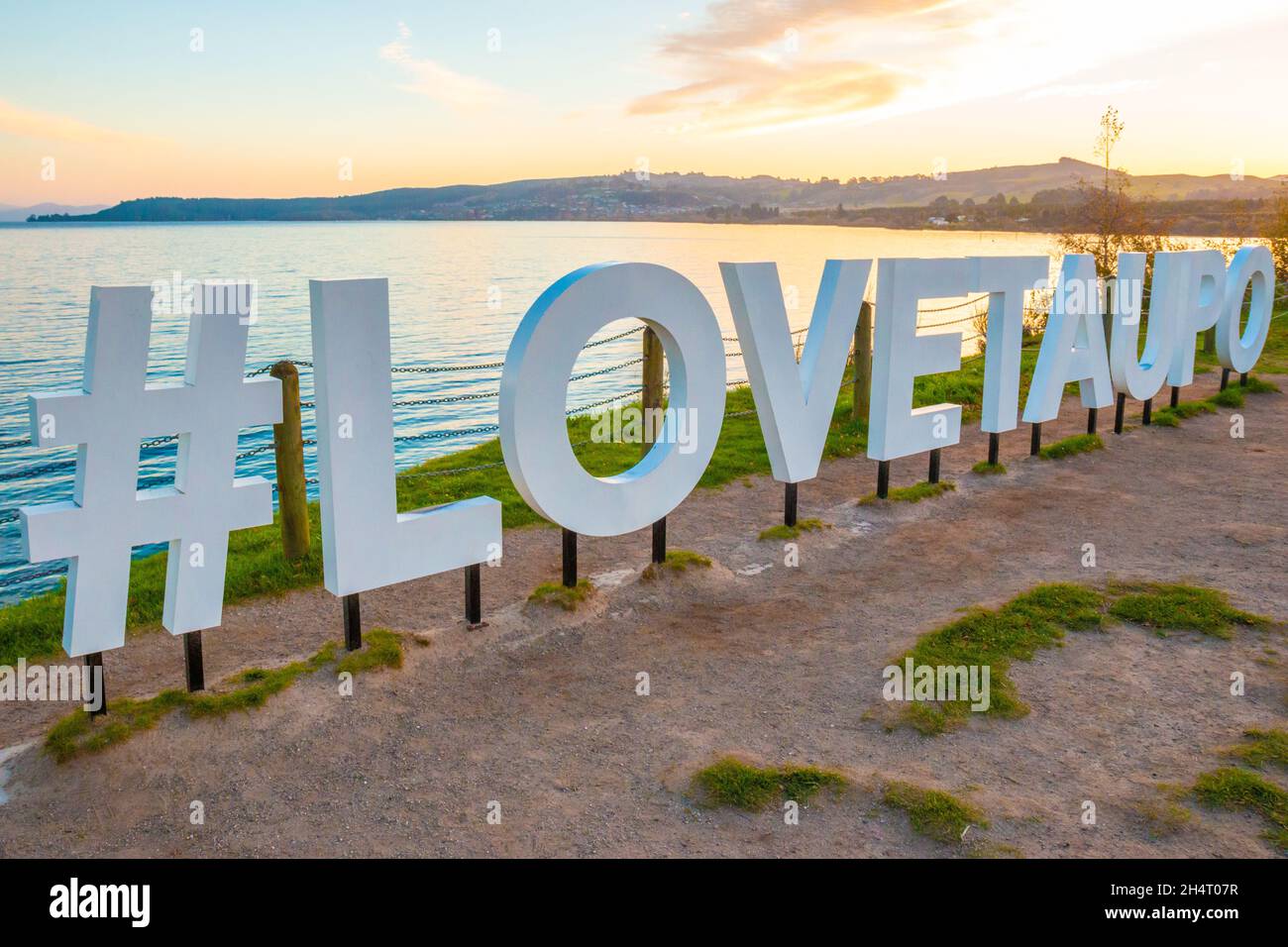 #LOVETAUPO sign in Taupo, New Zealand Stock Photo